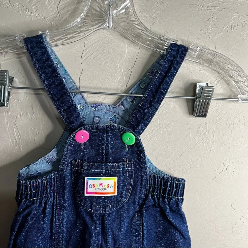 OshKosh B'gosh Vintage 90’s Rainbow Stitching Blue Denim Vestbak Bib‎ Overalls